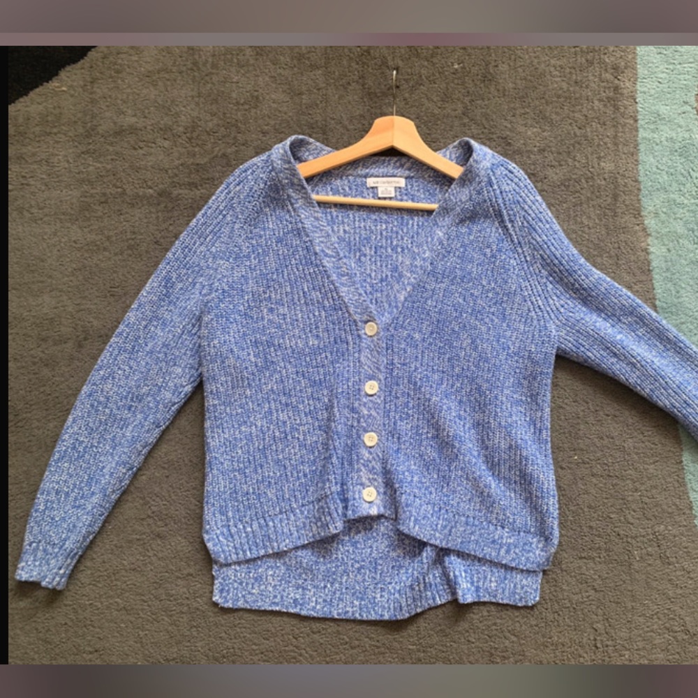 New blue and white sweater cardigan top
